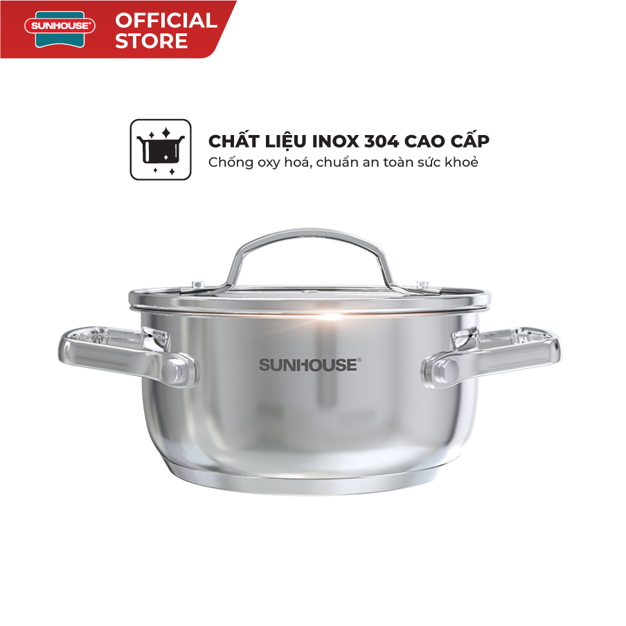 Bộ nồi Inox 304 Sunhouse Healthy SHG605 - Gồm 3 nồi size 16,20,24cm -Đáy từ 3 lớp - Inox 304 - Phù hợp mọi loại bếp - Ảnh 4