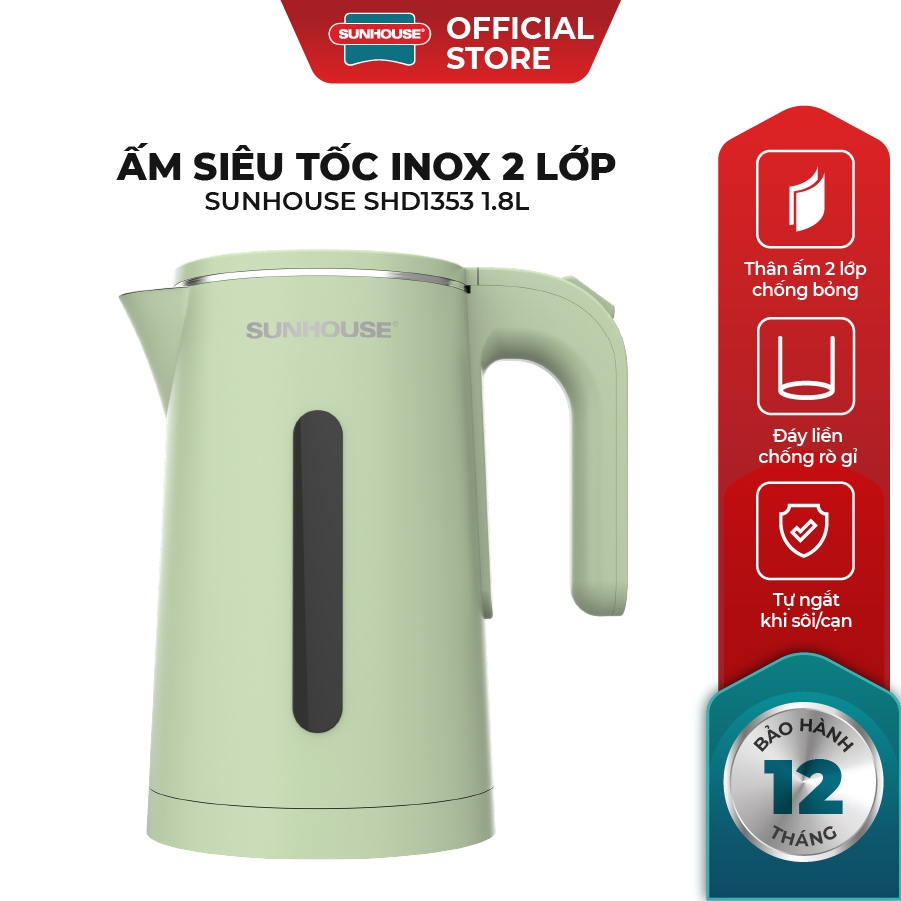 Ấm siêu tốc Inox 304 1.8L SUNHOUSE SHD1351/SHD1353 - Thân ấm 2 lớp - Vỏ nhựa PP chống bỏng - Tự động tắt khi nước sôi - Ảnh 3