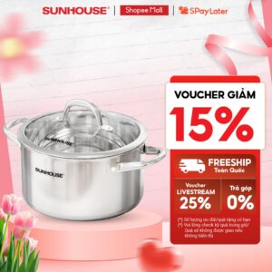 Nồi Inox 304 đáy liền Sunhouse SHG706-18/20/24/26/28 – Dùng cho mọi loại bếp – Kết cấu đa lớp – Dùng được máy rửa bát