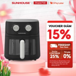 [Độc quyền] Nồi chiên không dầu 6.5L SUNHOUSE SHD4032 – Công nghệ Rapid Air giảm tới 80% dầu – Khoang chiên trong suốt