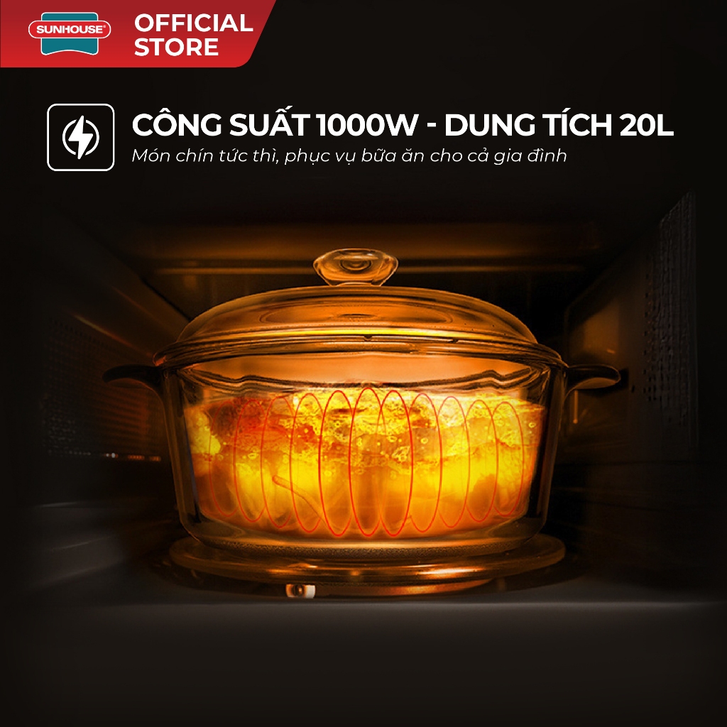 Lò vi sóng 20L Sunhouse SHD482x - Công suất 1000W - Đa chức năng - 6 mức nhiệt linh hoạt - Kính 2 lớp siêu bền - Ảnh 5