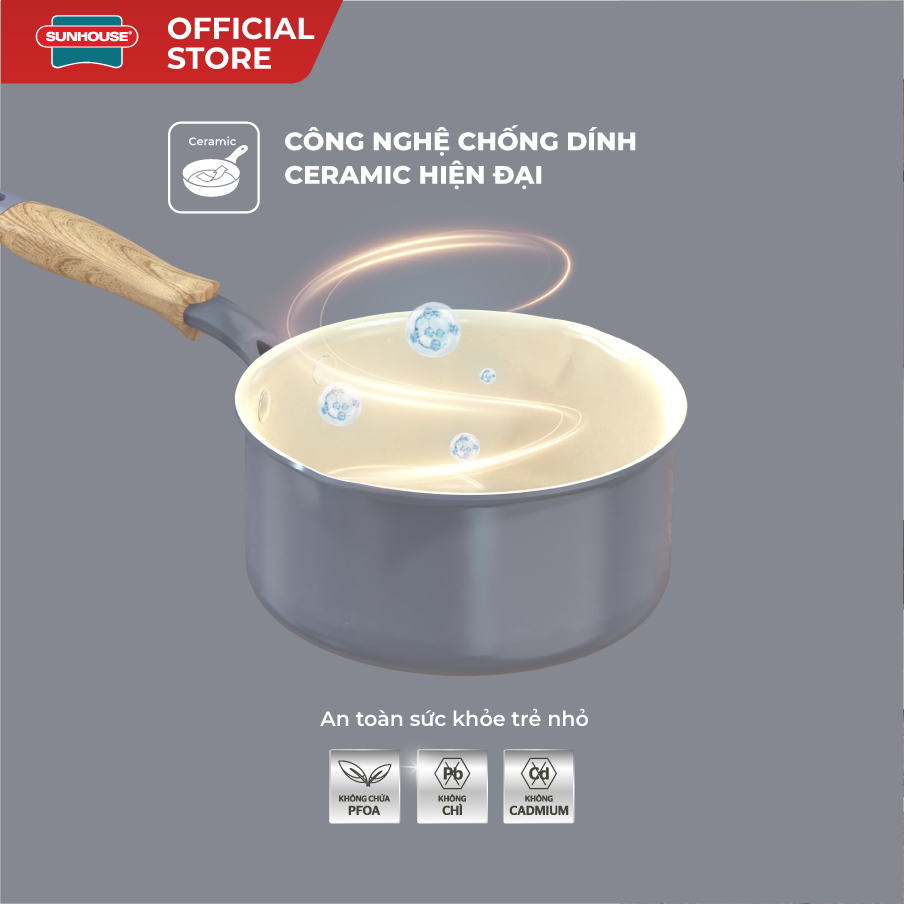 Quánh phủ sứ đáy từ Sunhouse Healthy MP16B - Chống dính Ceramic - Bắt từ nhanh, dùng trên mọi loại bếp - Ảnh 6