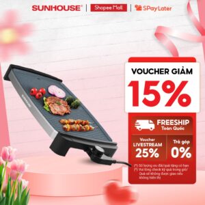Bếp nướng điện Sunhouse SHD4612 – Chống dính cao cấp – Diện tích mặt bếp lớn – Tự ngắt khi quá nhiệt