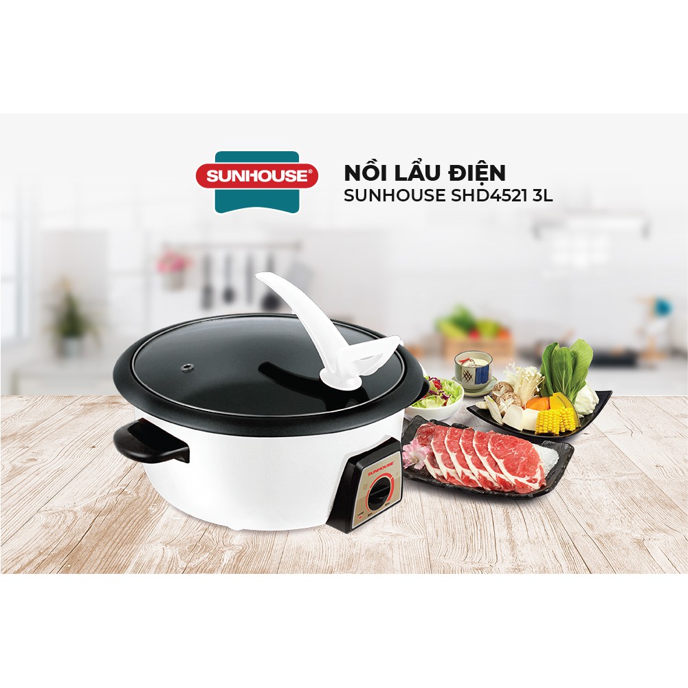 Lẩu điện Sunhouse SHD4521 - Công suất 1500W - Nồi dung tích 3L - Các bộ phận có thể tháo rời - Điều chỉnh núm xoay - Ảnh 2