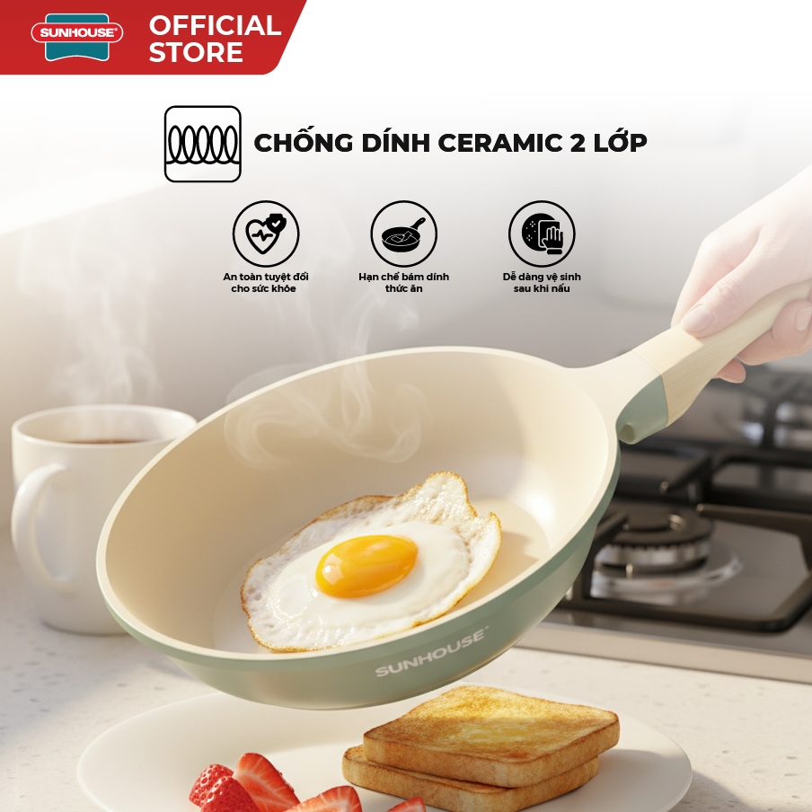 Chảo chống dính đáy từ Sunhouse SHG20-26-28EC - Công nghệ đúc nguyên khối - Chống dính 2 lớp - Sử dụng mọi loại bếp - Ảnh 5
