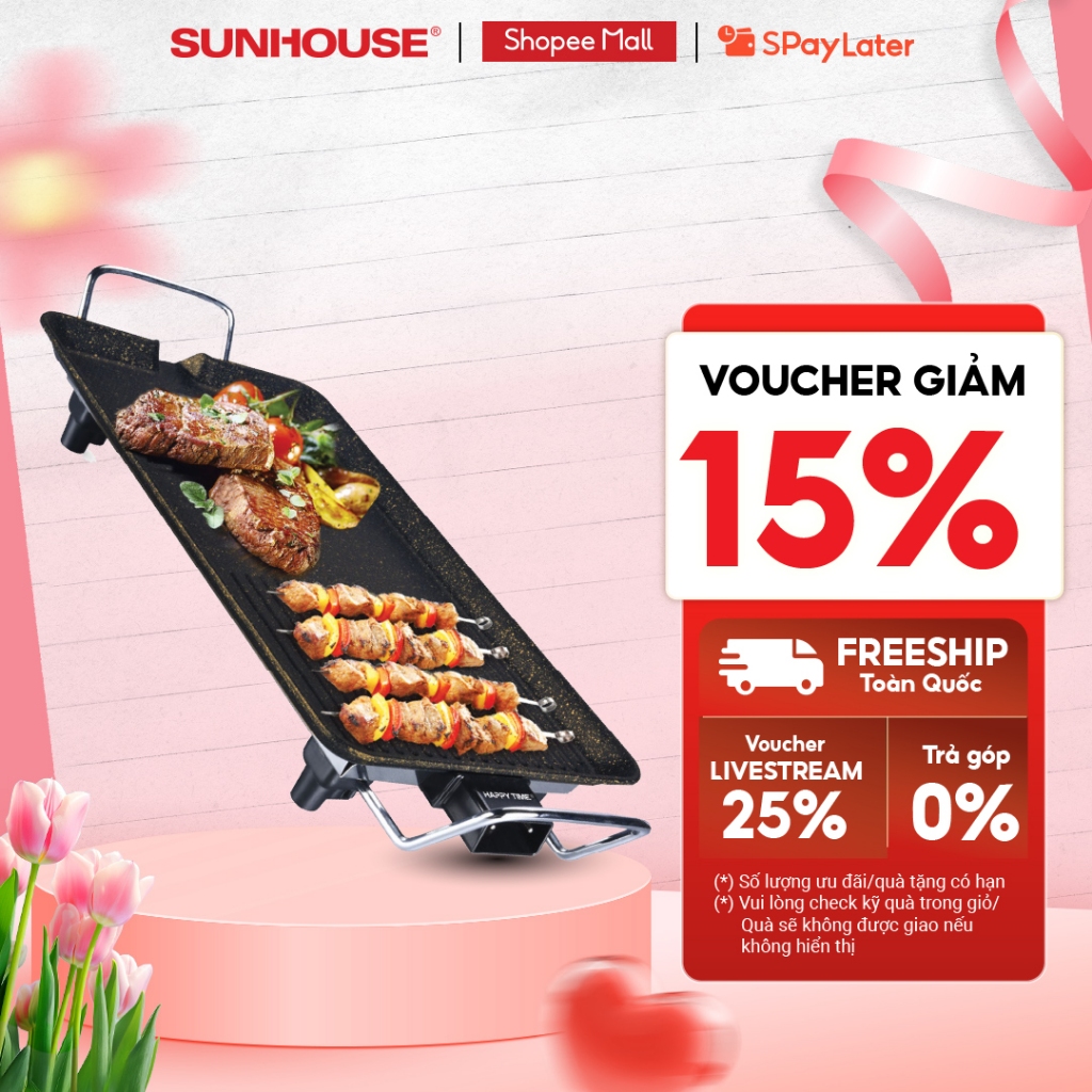 Bếp nướng điện SUNHOUSE Happy Time HTD4606 - Mặt chống dính - ĐIều chỉnh núm xoay - Bảo hành 12 tháng