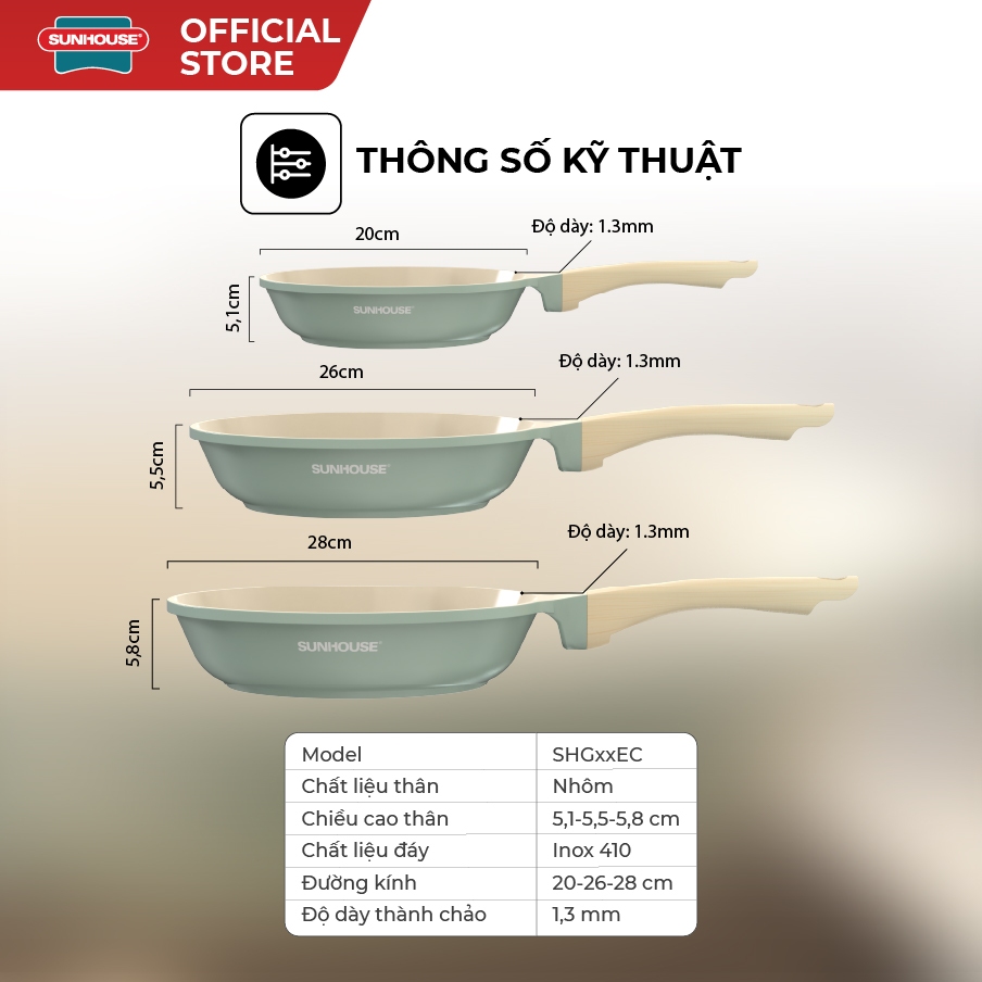 Chảo chống dính đáy từ Sunhouse SHG20-26-28EC - Công nghệ đúc nguyên khối - Chống dính 2 lớp - Sử dụng mọi loại bếp - Ảnh 8