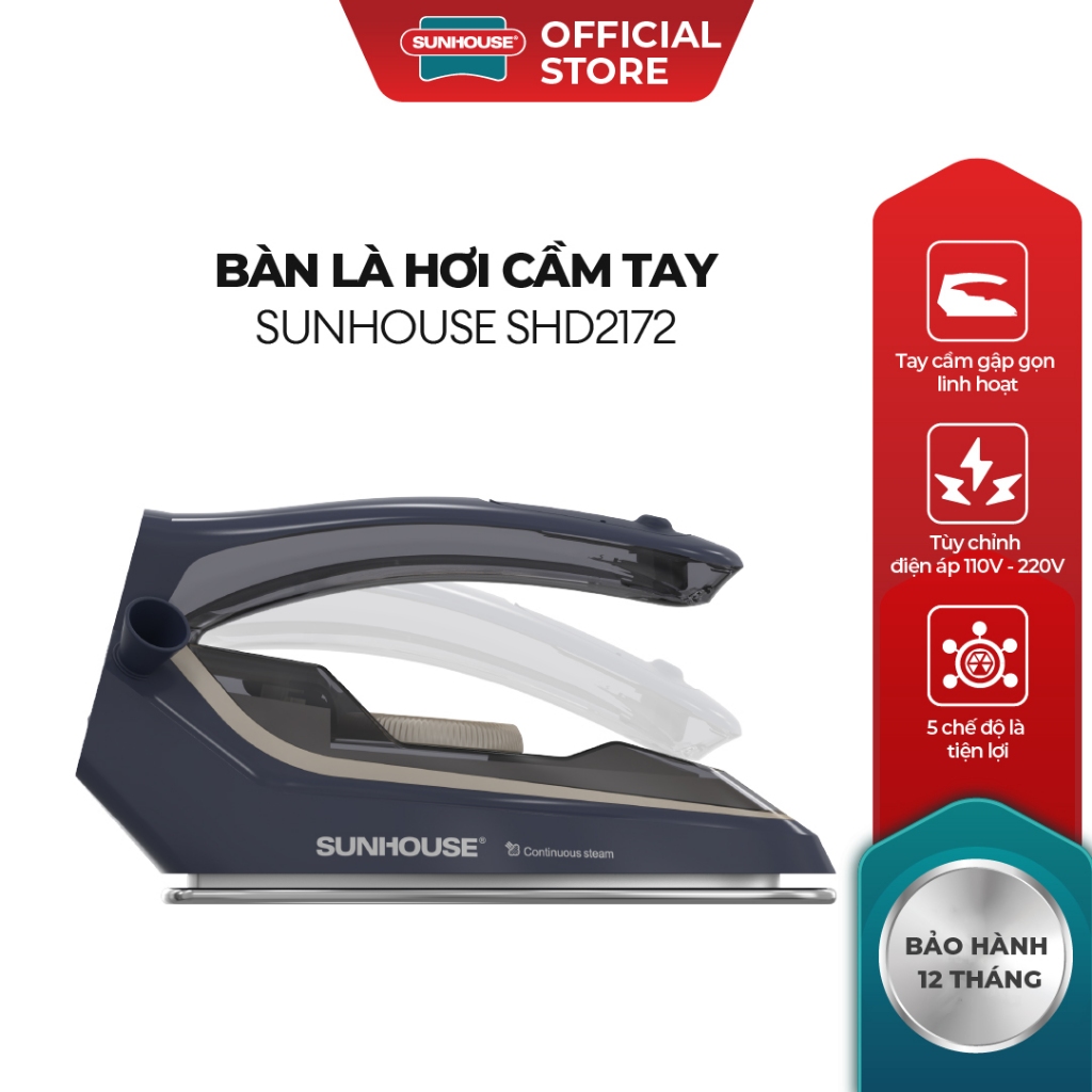 Bàn là hơi cầm tay Sunhouse SHD2172 - Tay cầm gấp gọn - Công suất 1000W - 5 chế độ là - Tùy chỉnh điện áp 110-220v - Ảnh 2