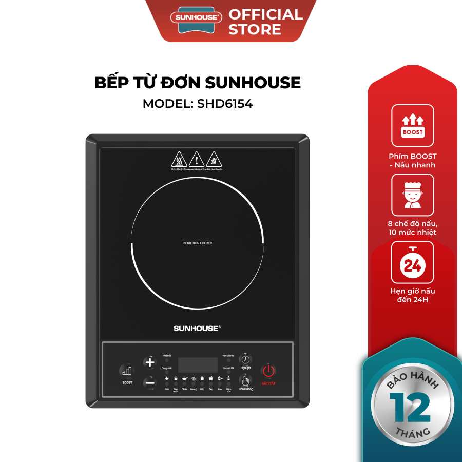 Bếp từ đơn Sunhouse SHD6154 - Công suất 2000W - 8 chế độ nấu - 10 mức nhiệt - Chế độ hẹn giờ - Bảo hành 12 tháng - Ảnh 2