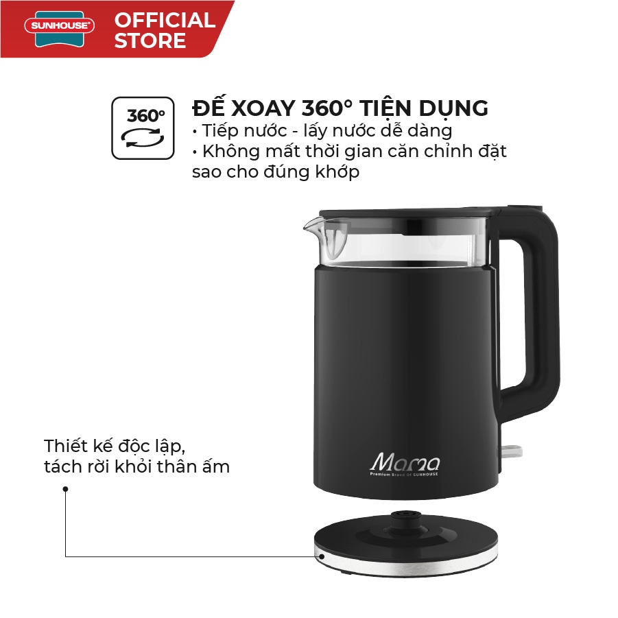 Ấm siêu tốc thủy tinh 1.7L SUNHOUSE SHD1330 - Ảnh 5