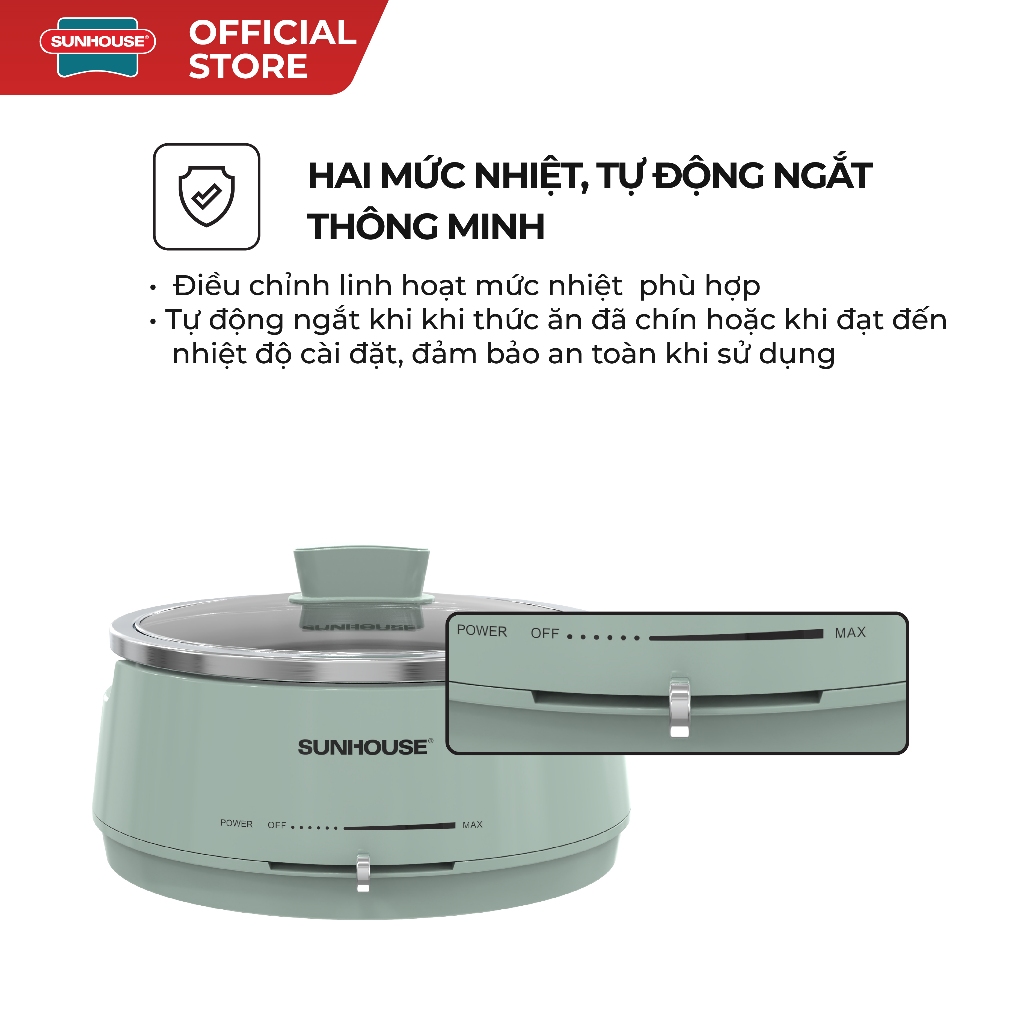 Lẩu điện 4L Sunhouse SHD4543 - 1300W, 2 mức nhiệt - Inox 304 cao cấp - Tự ngắt khi quá tải - Ảnh 5