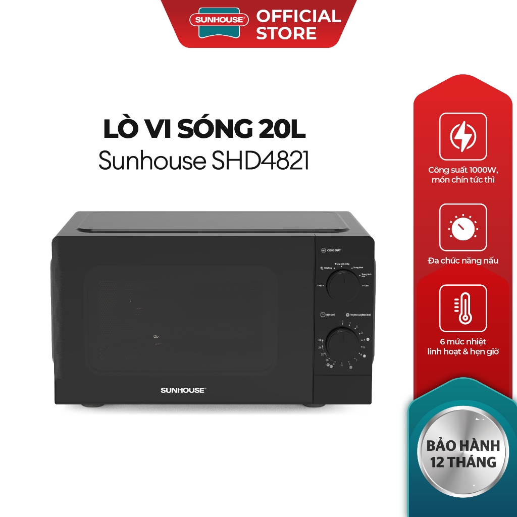 Lò vi sóng 20L Sunhouse SHD482x - Công suất 1000W - Đa chức năng - 6 mức nhiệt linh hoạt - Kính 2 lớp siêu bền - Ảnh 3