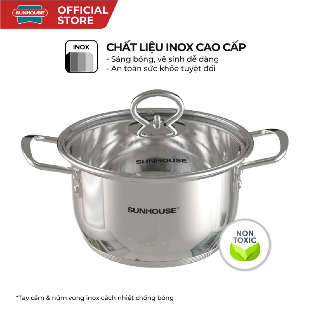 Nồi Inox 5 đáy Sunhouse SHG788- 16/20/24 cm - Công nghệ Impact Bonding - Hiệu suất bắt từ 100% - Dùng mọi loại bếp - Ảnh 5