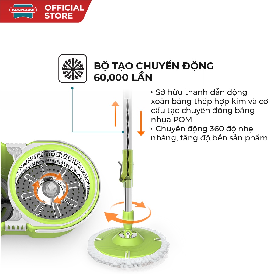 Bộ Lau Nhà Xoay 360 Độ SUNHOUSE KS-CL260PG Màu Xanh Lá - Ảnh 5