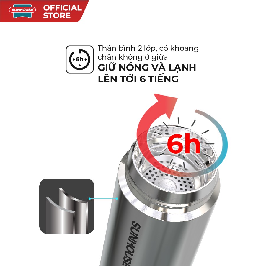 Bình giữ nhiệt Inox 304 SUNHOUSE 450ml KS-TU450I - Ảnh 5