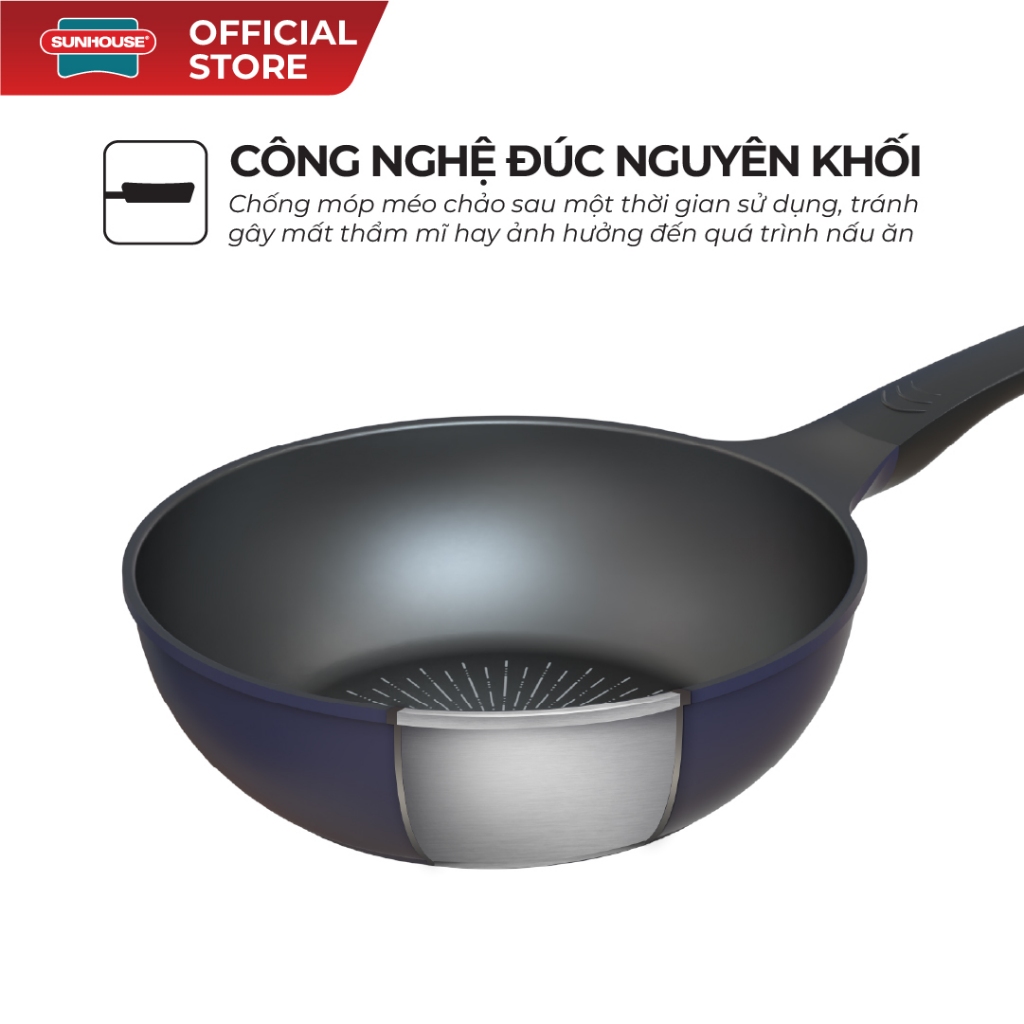 Chảo sâu chống dính siêu bền KHÔNG TỪ Sunhouse SBDS20-24-26-28B - Công nghệ nhôm đúc nguyên khối - Chống dính 2 lớp - Ảnh 3
