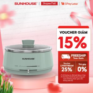 Lẩu điện 4L Sunhouse SHD4543 – 1300W, 2 mức nhiệt – Inox 304 cao cấp – Tự ngắt khi quá tải