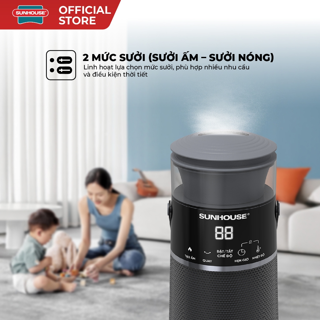 Sưởi điện Ceramic Sunhouse SHD7061 - Linh hoạt 2 chế độ - Tích hợp chế độ quay - Công nghệ sưởi an toàn - Ảnh 4