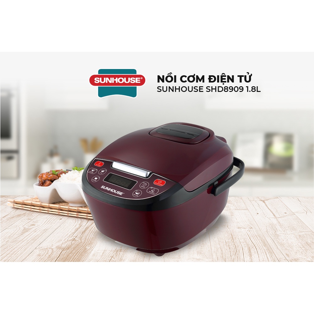 Nồi cơm điện tử 1.8L Sunhouse SHD8909 - Công suất 700W - 6 chế độ nấu tự động - Giữ ấm 12 giờ - Dành cho 4-6 người - Ảnh 2