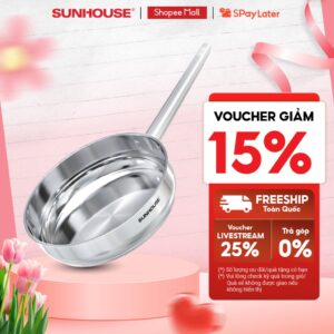 Chảo Inox 304 cao cấp Sunhouse Healthy IN16-20-24-26-28M9 – Phù hợp mọi loại bếp – Tay cầm Inox không gỉ