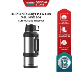 Phích giữ nhiệt đa năng 3.6L inox 304 Sunhouse KS-TH3600VI – Inox 304 – Quai xách gấp gọn tiện lợi