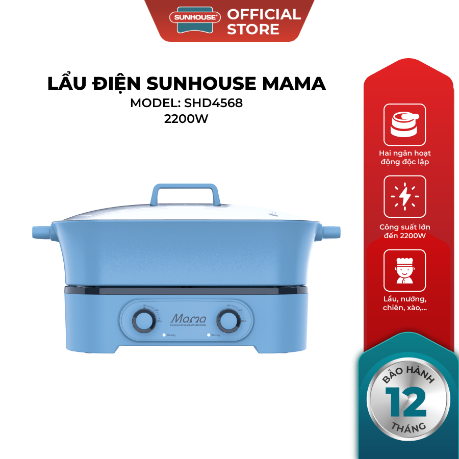 Lẩu điện 6L Sunhouse SHD4560 (1800W) - SHD4568 (2200W) , Chín tức thì trong 12 phút - Gia nhiệt trực tiếp - Ảnh 2