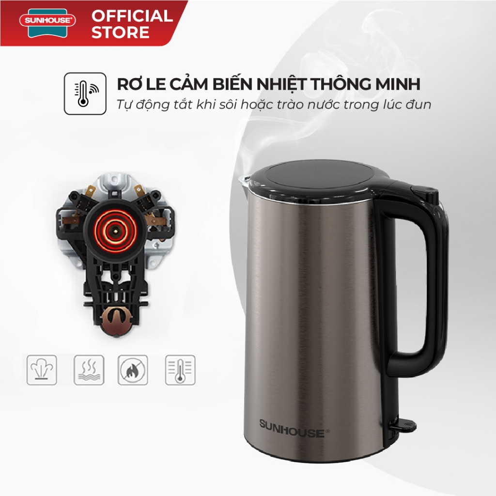 Ấm siêu tốc Inox 2 lớp 2L Sunhouse SHD1396 - Dung tích lớn 2L - Tự động ngắt khi sôi - Đáy liền chống rò rỉ - Ảnh 6