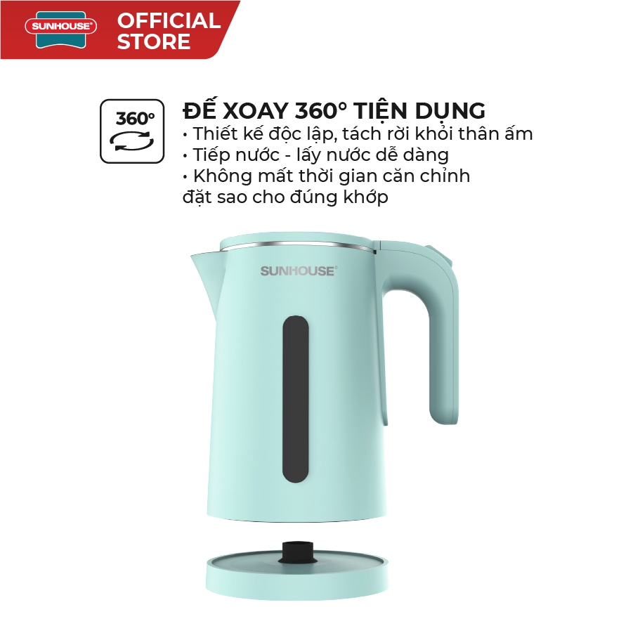 Ấm siêu tốc Inox 304 1.8L SUNHOUSE SHD1351/SHD1353 - Thân ấm 2 lớp - Vỏ nhựa PP chống bỏng - Tự động tắt khi nước sôi - Ảnh 4