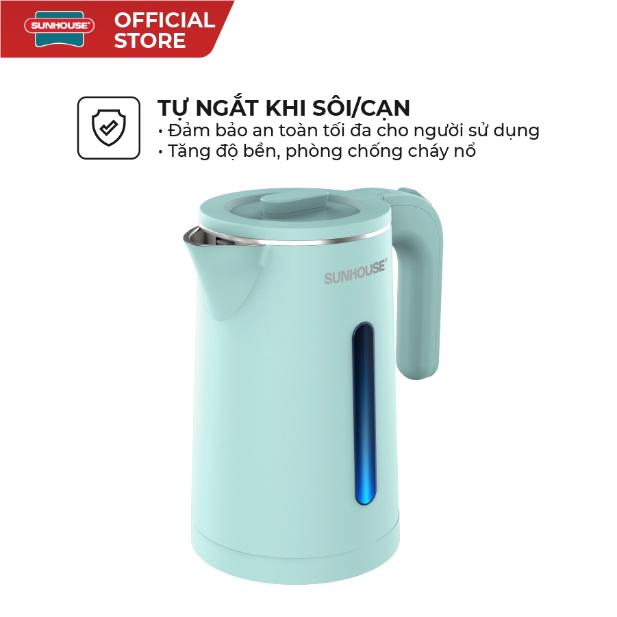 Ấm siêu tốc Inox 304 1.8L SUNHOUSE SHD1351/SHD1353 - Thân ấm 2 lớp - Vỏ nhựa PP chống bỏng - Tự động tắt khi nước sôi - Ảnh 6