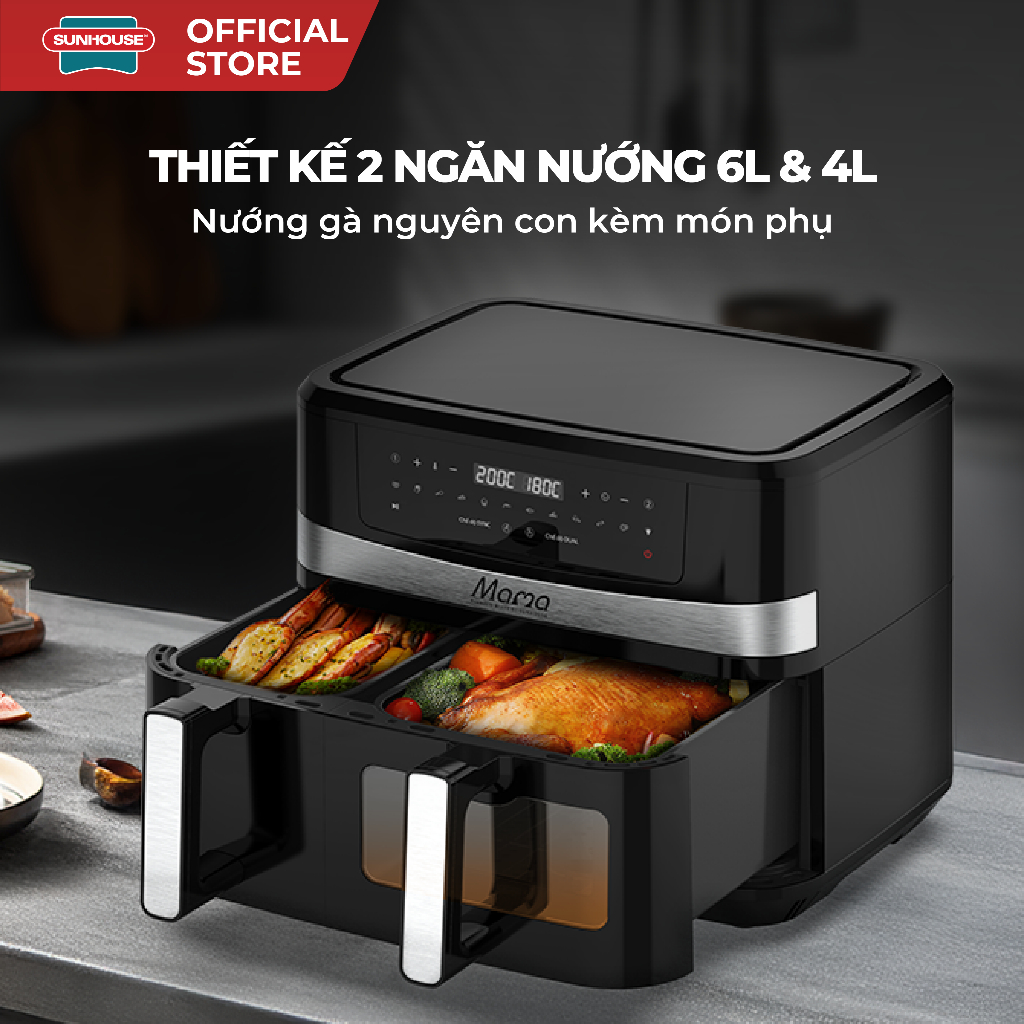Nồi chiên không dầu 2 ngăn 10L Sunhouse Mama SHD4098 - Chế độ riêng - Tiết kiệm thời gian - Công nghệ Rapid Air - Ảnh 4