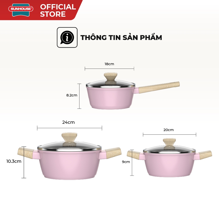 Bộ nồi phủ sứ Nano đáy từ Sunhouse Healthy SHG7979MP1/MT1 - Chống dính Nano Ceramic - Dùng mọi loại bếp - Ảnh 9