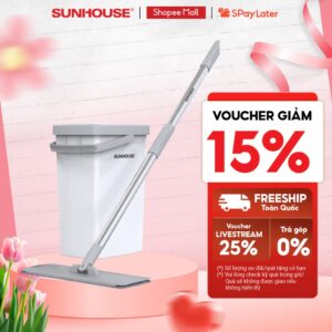 Bộ lau nhà đa năng Space Saving Sunhouse KS-CL3211PW – Gồm 1 thùng giặt, 1 cây lau –  Bảo hành 6 tháng chính hãng