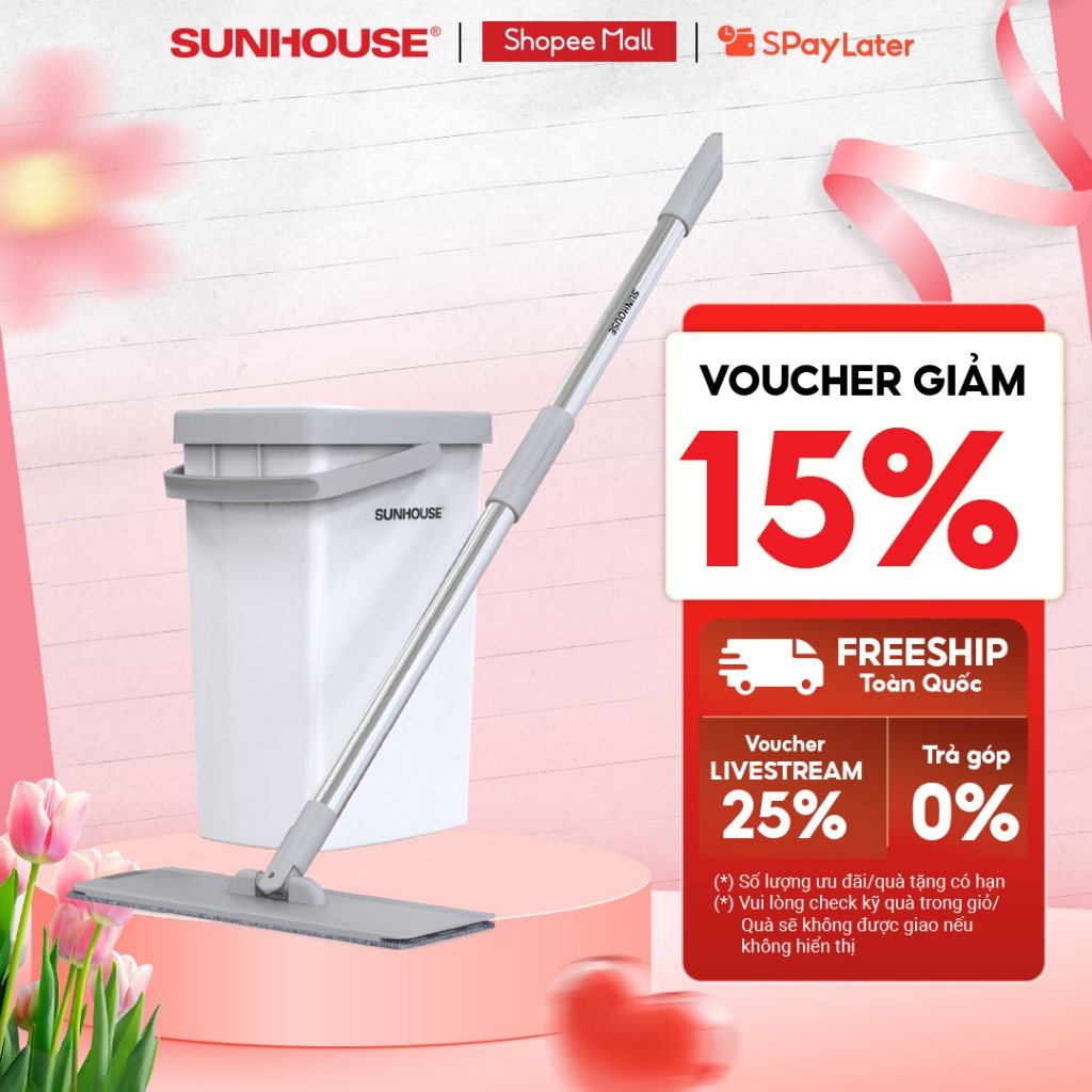 Bộ lau nhà đa năng Space Saving Sunhouse KS-CL3211PW - Gồm 1 thùng giặt, 1 cây lau - Bảo hành 6 tháng chính hãng