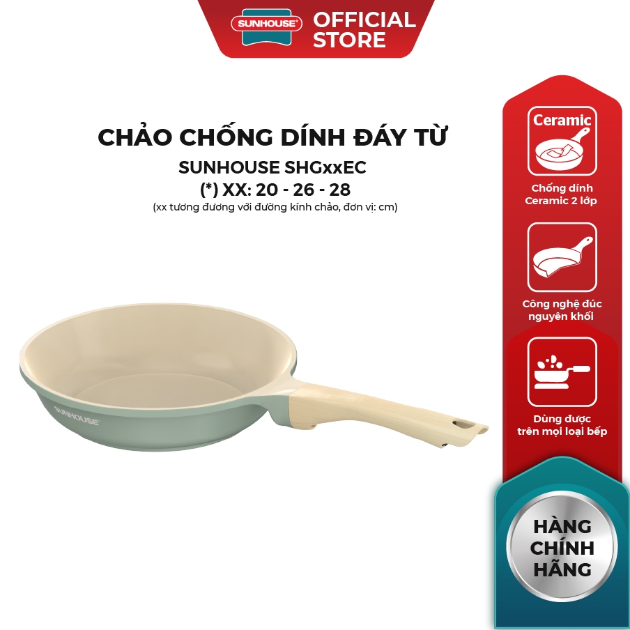 Chảo chống dính đáy từ Sunhouse SHG20-26-28EC - Công nghệ đúc nguyên khối - Chống dính 2 lớp - Sử dụng mọi loại bếp - Ảnh 2