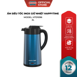 Ấm siêu tốc Inox giữ nhiệt 2L SUNHOUSE HTD1096 – Thân ấm 2 lớp inox an toàn – Duy trì nước nóng 75 độ C
