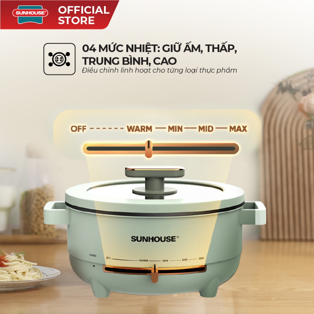 Lẩu điện đa năng 4L Sunhouse SHD4540 - Tích hợp xửng hấp - Gia nhiệt trực tiếp - Dung tích 4L - Chống dính PTFE - Ảnh 5