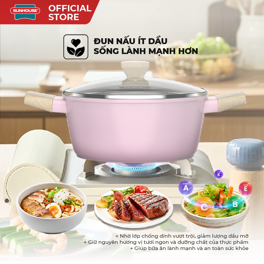 Nồi phủ sứ Nano đáy từ Sunhouse Healthy SHG7979MP-20-24 - Chống dính Nano Ceramic - Dùng mọi loại bếp - Ảnh 5