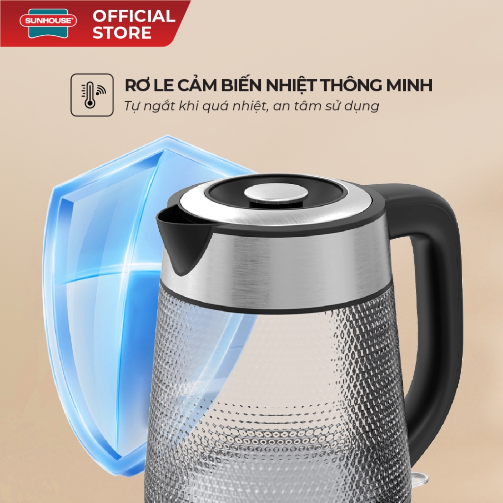 Ấm siêu tốc thủy tinh 1.8L Sunhouse SHD1220 - Thủy tinh chịu nhiệt - Công suất 1850W - Dung tích 1.8L - Ảnh 5