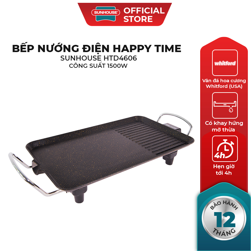Bếp nướng điện SUNHOUSE Happy Time HTD4606 - Mặt chống dính - ĐIều chỉnh núm xoay - Bảo hành 12 tháng - Ảnh 2