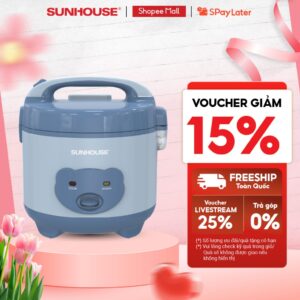 Nồi cơm điện 1.2L Sunhouse SHD8214 – 500W, Gia đình 2-3 thành viên – Nút gạt tiện lợi – Lòng nồi phủ chống dính kép