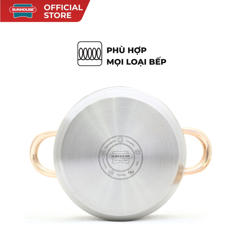 Bộ nồi inox 5 đáy Sunhouse SH781 - gồm 3 nồi với đường kính 16cm-20cm-24cm - Đáy từ dùng mọi loại bếp - 5 lớp đáy - Ảnh 6
