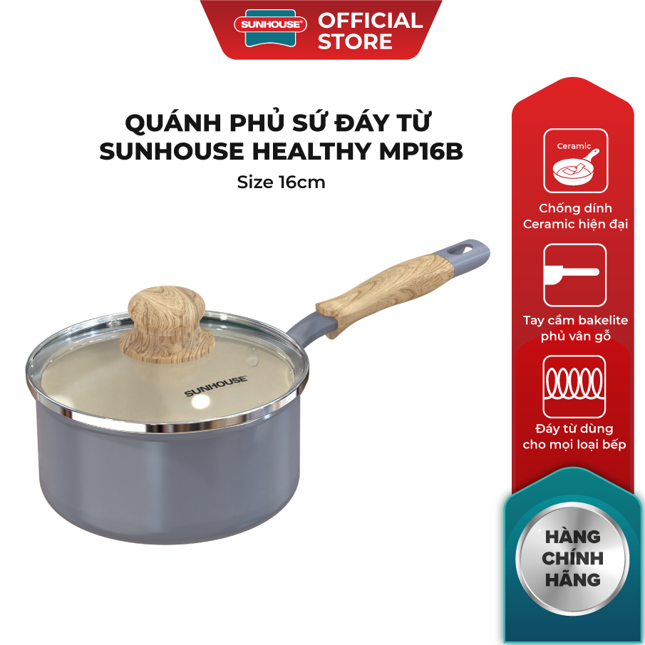 Quánh phủ sứ đáy từ Sunhouse Healthy MP16B - Chống dính Ceramic - Bắt từ nhanh, dùng trên mọi loại bếp - Ảnh 2
