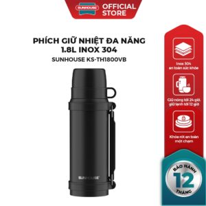 Phích giữ nhiệt đa năng 1.8L inox 304 Sunhouse KS-TH1800VB – Inox 304 an toàn – Quai xách gấp gọn tiện lợi