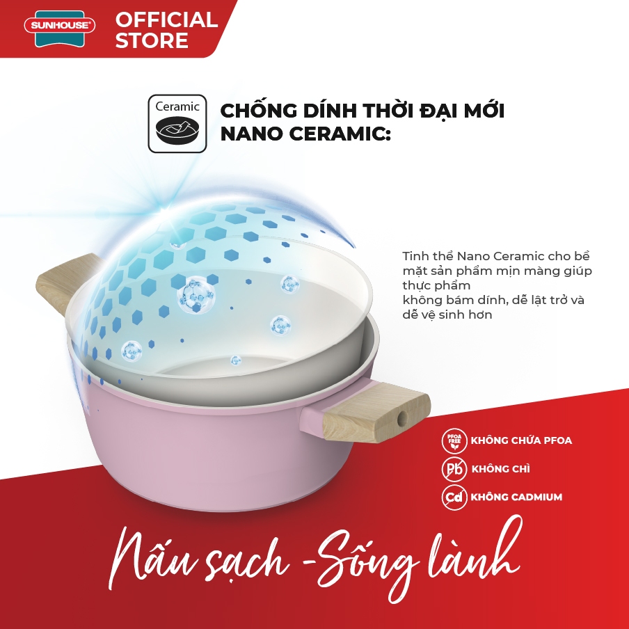 Nồi phủ sứ Nano đáy từ Sunhouse Healthy SHG7979MP-20-24 - Chống dính Nano Ceramic - Dùng mọi loại bếp - Ảnh 3