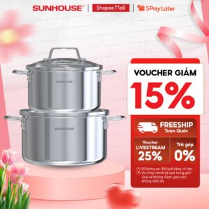 Bộ nồi Inox 304 liền đáy Sunhouse Healthy SHG703 – Inox đa lớp – Truyền nhiệt nhanh – Dùng trên mọi loại bếp