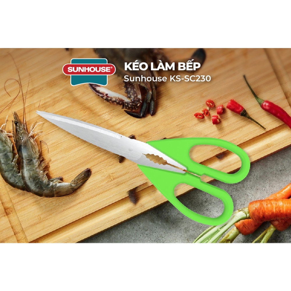 Kéo làm bếp 230 thép không gỉ Sunhouse KS-SC230 - Thiết kế răng cưa tiện lợi - Tay cầm chắn chắn, chống trơn trượt - Ảnh 5