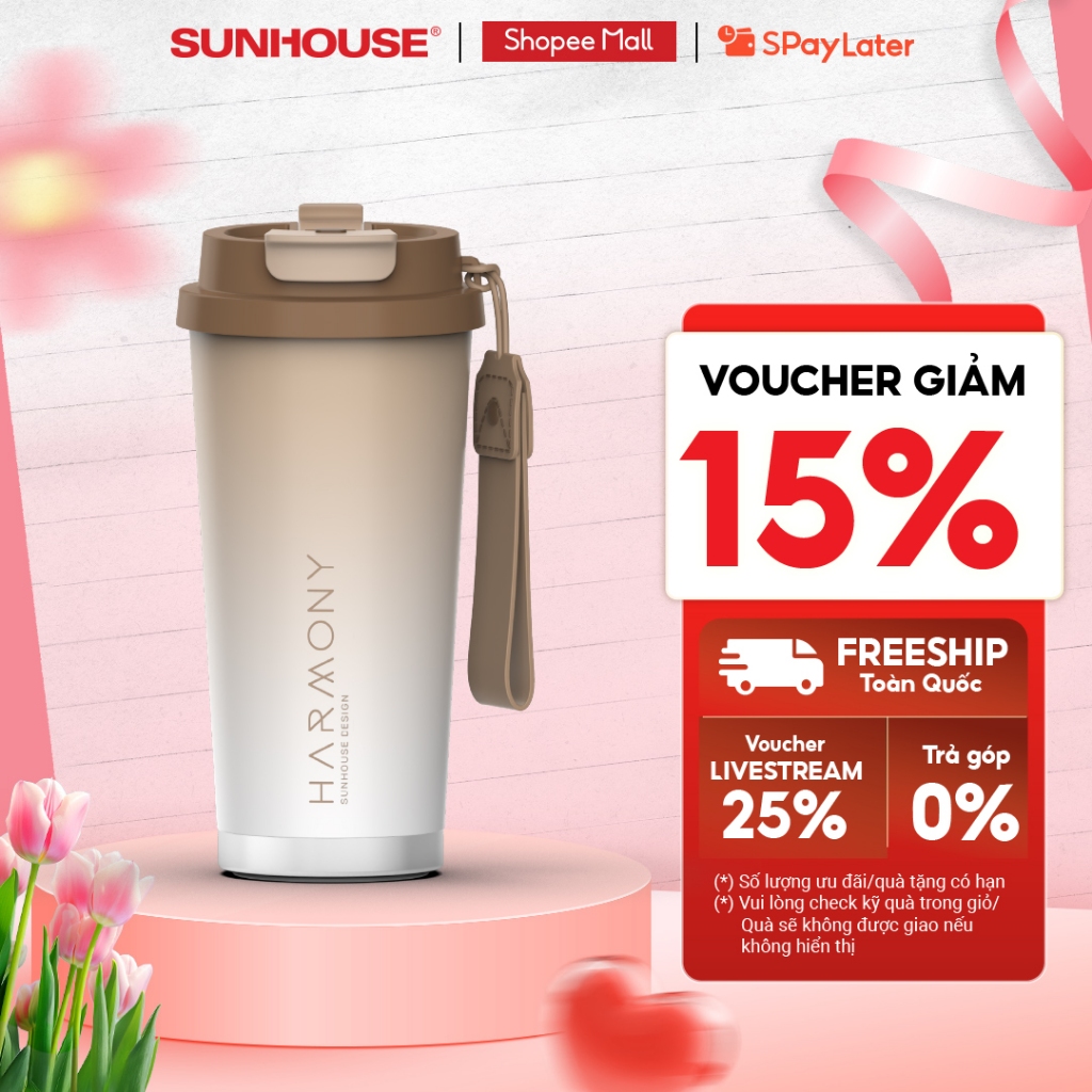 Bình giữ nhiệt Harmony 500ml Sunhouse KS-TU500 - Inox 316 - Giữ nhiệt nóng & lạnh tới 8 giờ - Vòi uống 2 chế độ