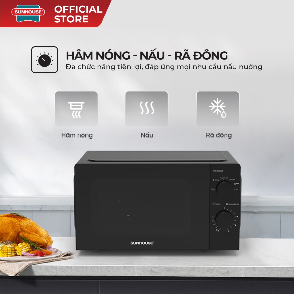 Lò vi sóng 20L Sunhouse SHD482x - Công suất 1000W - Đa chức năng - 6 mức nhiệt linh hoạt - Kính 2 lớp siêu bền - Ảnh 6