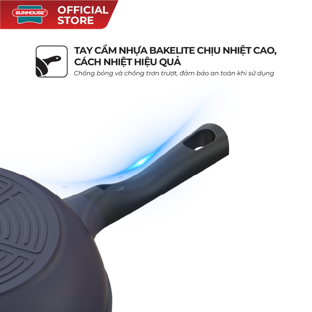 Chảo sâu chống dính siêu bền KHÔNG TỪ Sunhouse SBDS20-24-26-28B - Công nghệ nhôm đúc nguyên khối - Chống dính 2 lớp - Ảnh 5