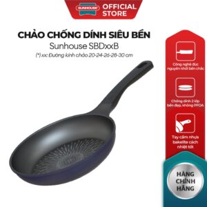 [NEW] Chảo chống dính siêu bền KHÔNG TỪ Sunhouse SBD20-24-26-28-30B – Chống dính 2 lớp – Vân đá truyền nhiệt